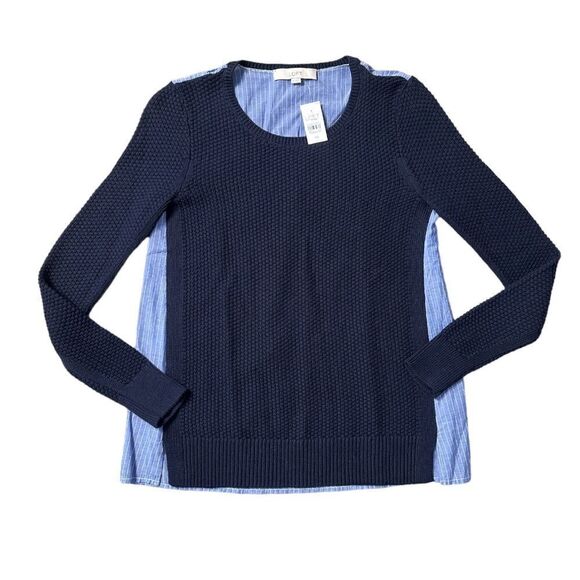 Loft Mixed Media Pin Striped Back Knit Front Sweater Top Size Extra Small NWT - Picture 2 of 9
